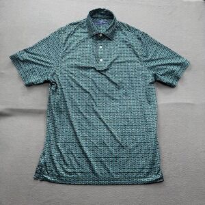 USA Palm Polo Shirt Mens Medium Blue Geometric Print Golf Performance Stretch
